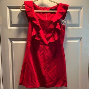NWT French Connection Whisper Square Neck Ruffle Dress, Size 8, Ruby Red